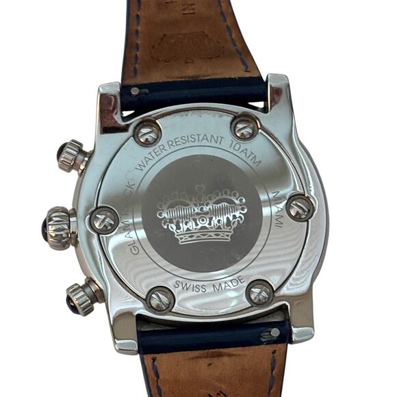 Glam Rock Midsize Miami Diamond Watch 11102D Stainless Steel Navy Patent Strap - Picture 7 of 8